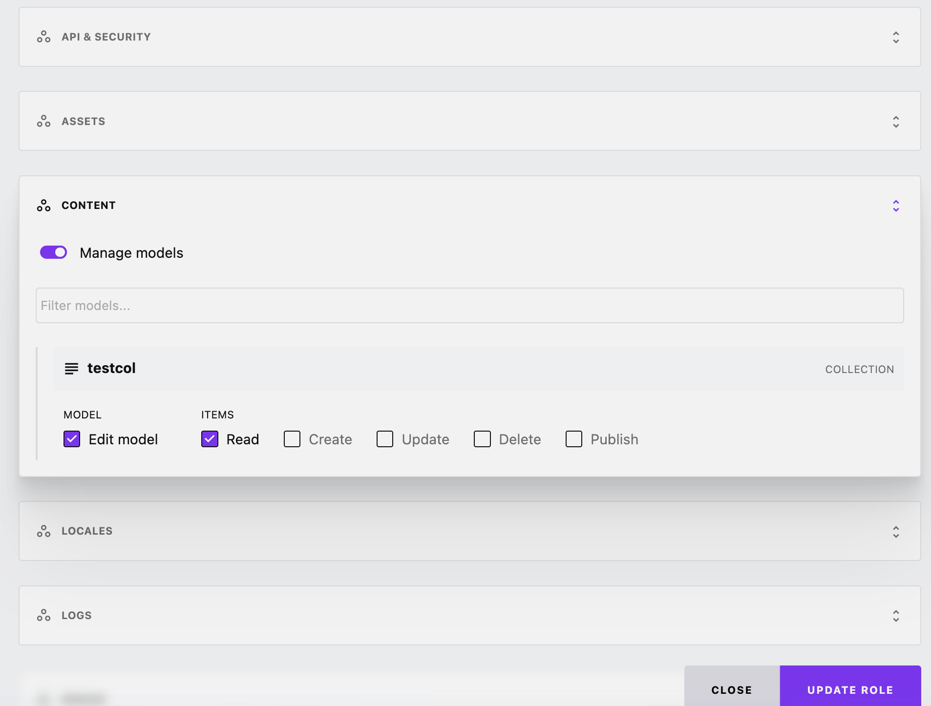 Configuring Role permissions for the collection