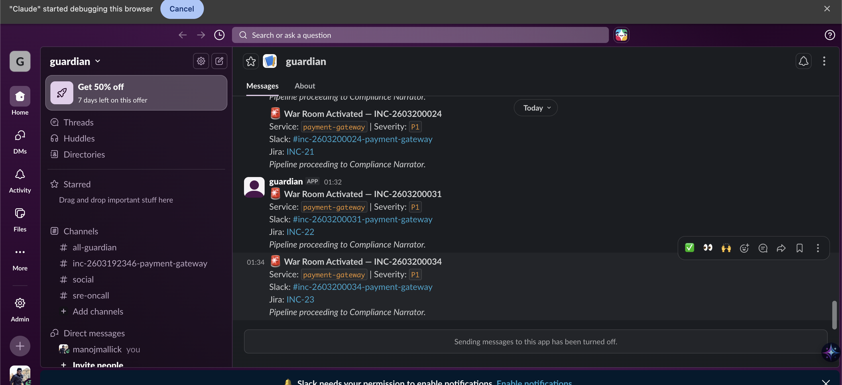 Slack Guardian War Rooms List