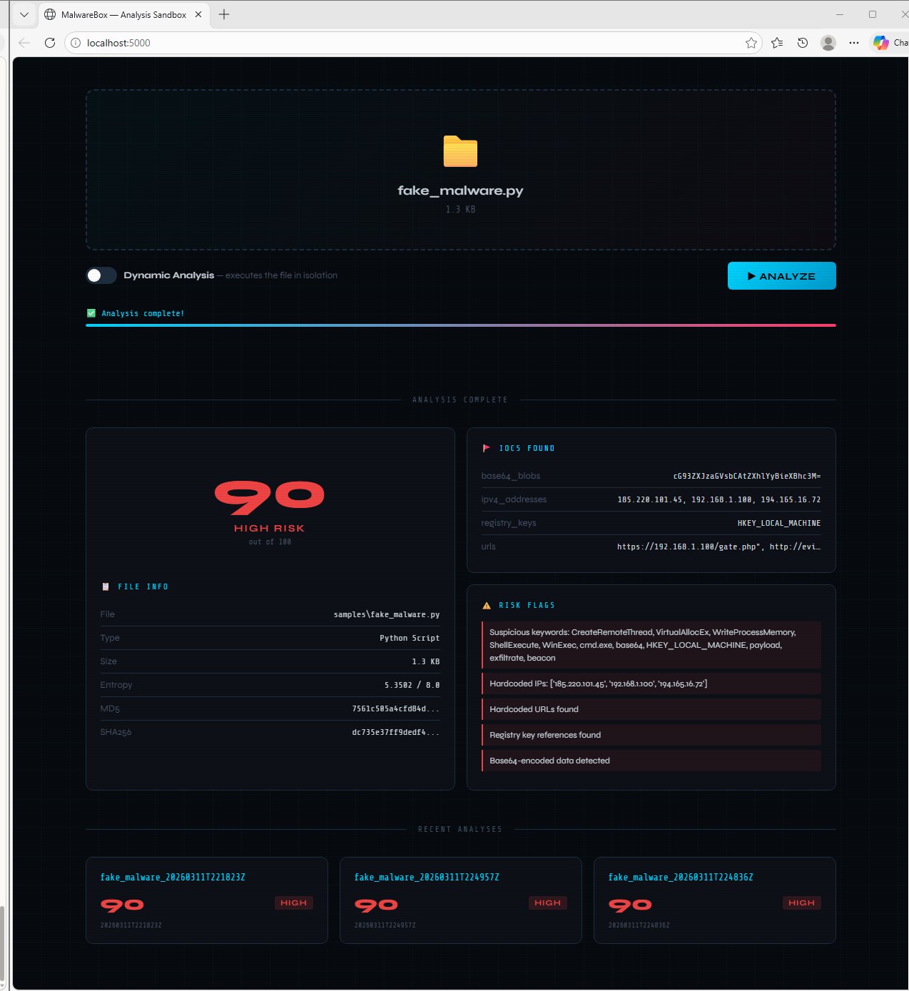 MalwareBox 仪表板