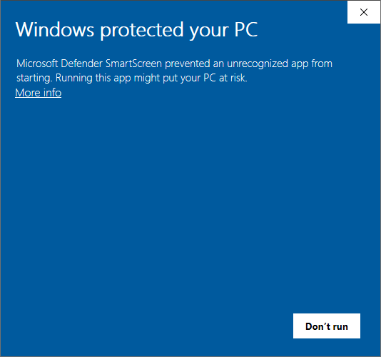 Windows SmartScreen Warning