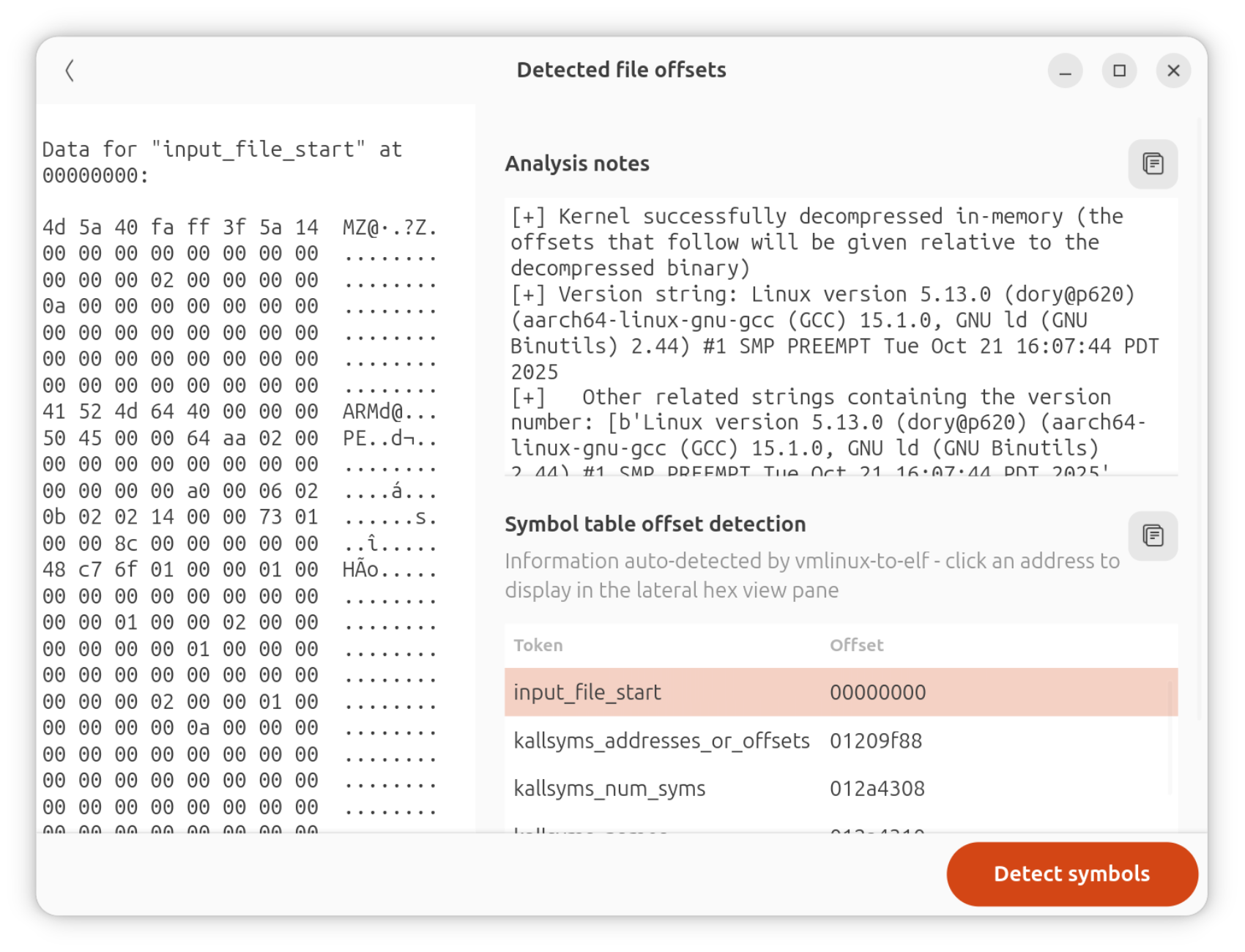 Application kernel offsets view
