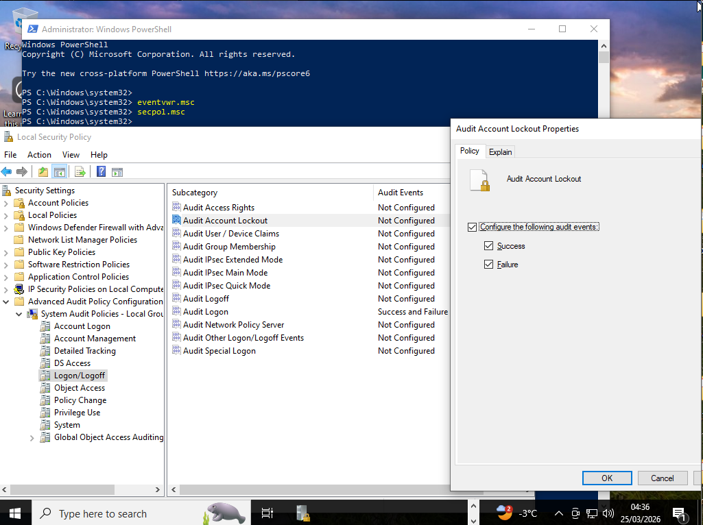 启用审核锁定策略