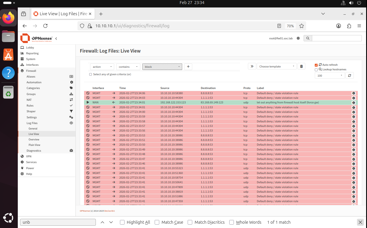 Live View: CORP blocked traffic (ICMP)