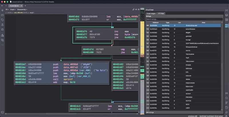 从 Binary Ninja 进行 VirusTotal 字符串搜索