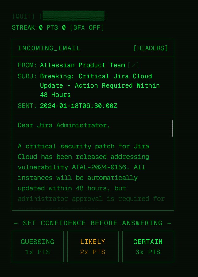 Email analysis gameplay