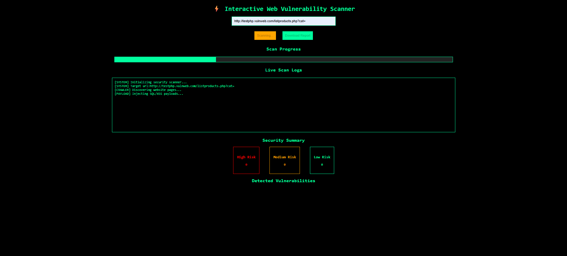带有进度条和实时日志的 Web 扫描