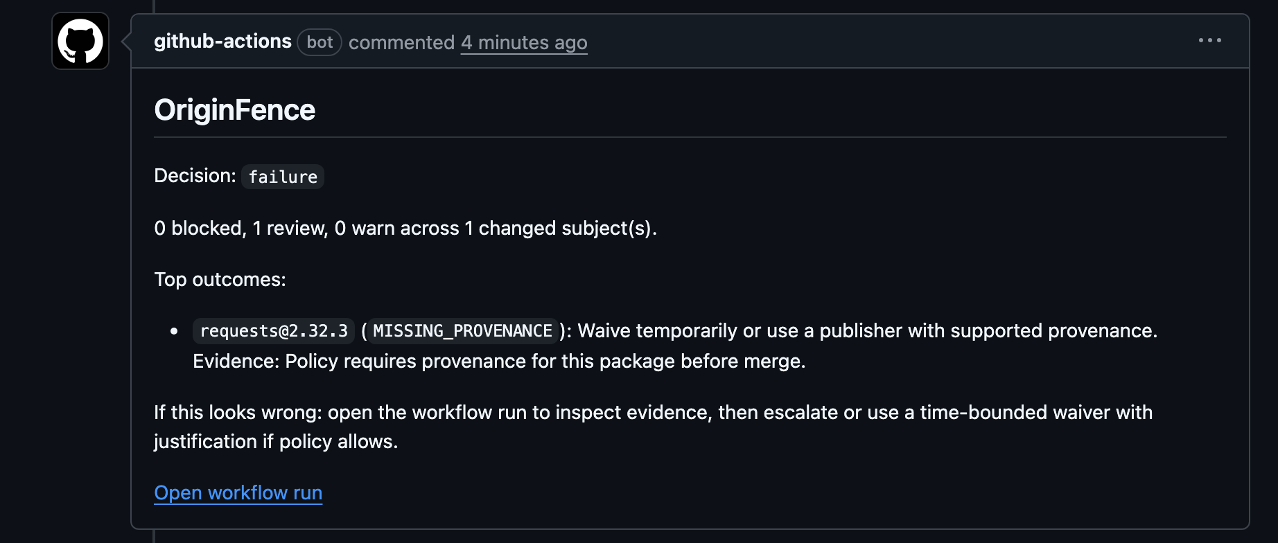 OriginFence missing provenance review