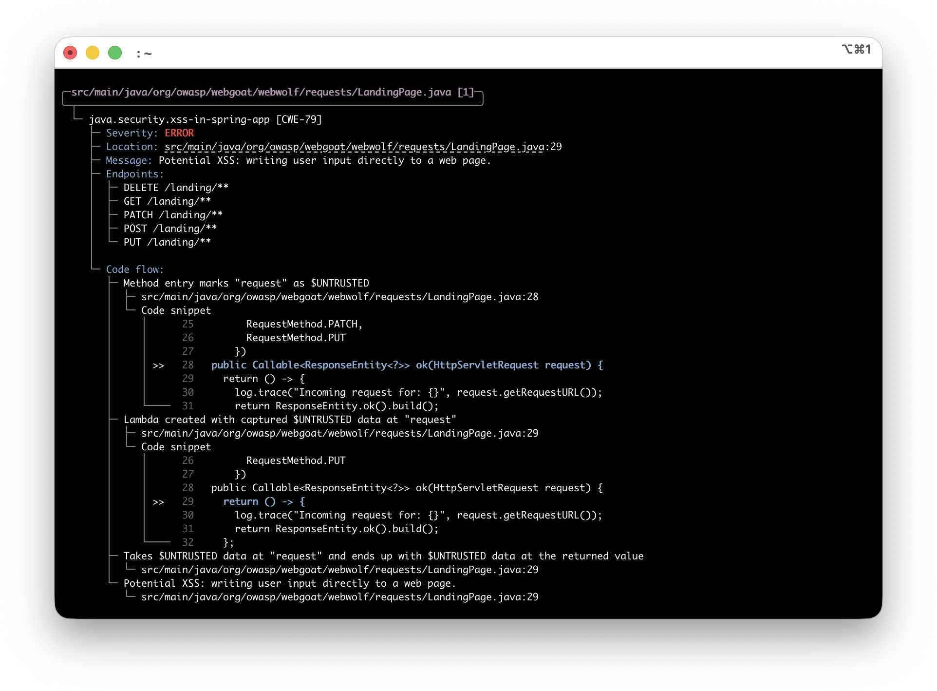 OpenTaint summary output