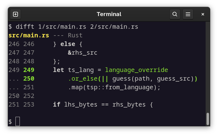 Rust 语言下 Difftastic 的截图