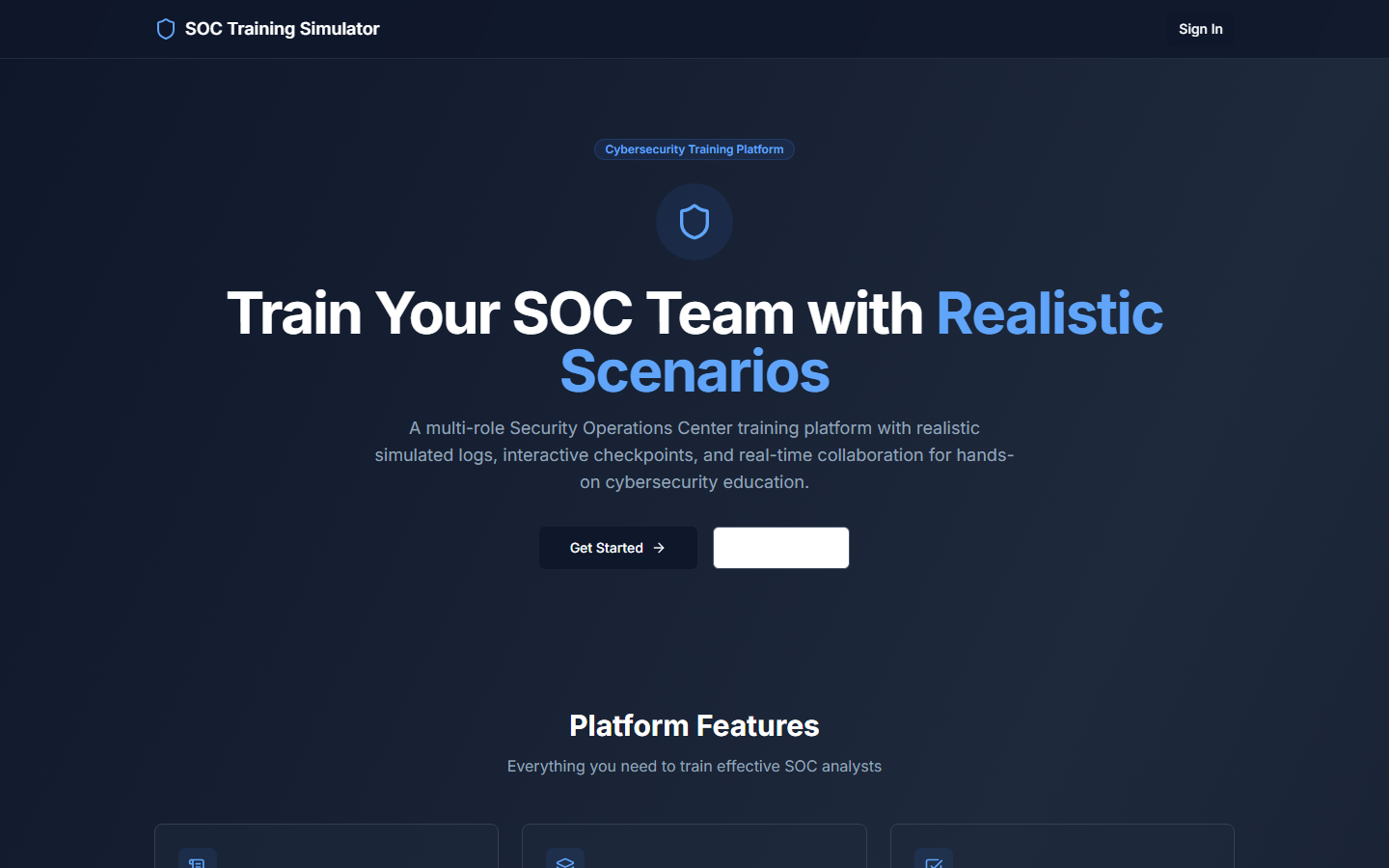 SOC Training Simulator — Landing Page