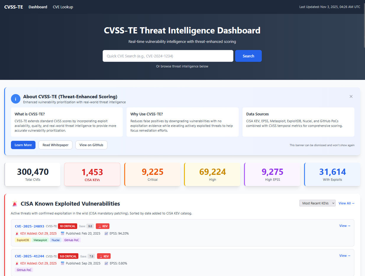 cvss-te lookup tool interface