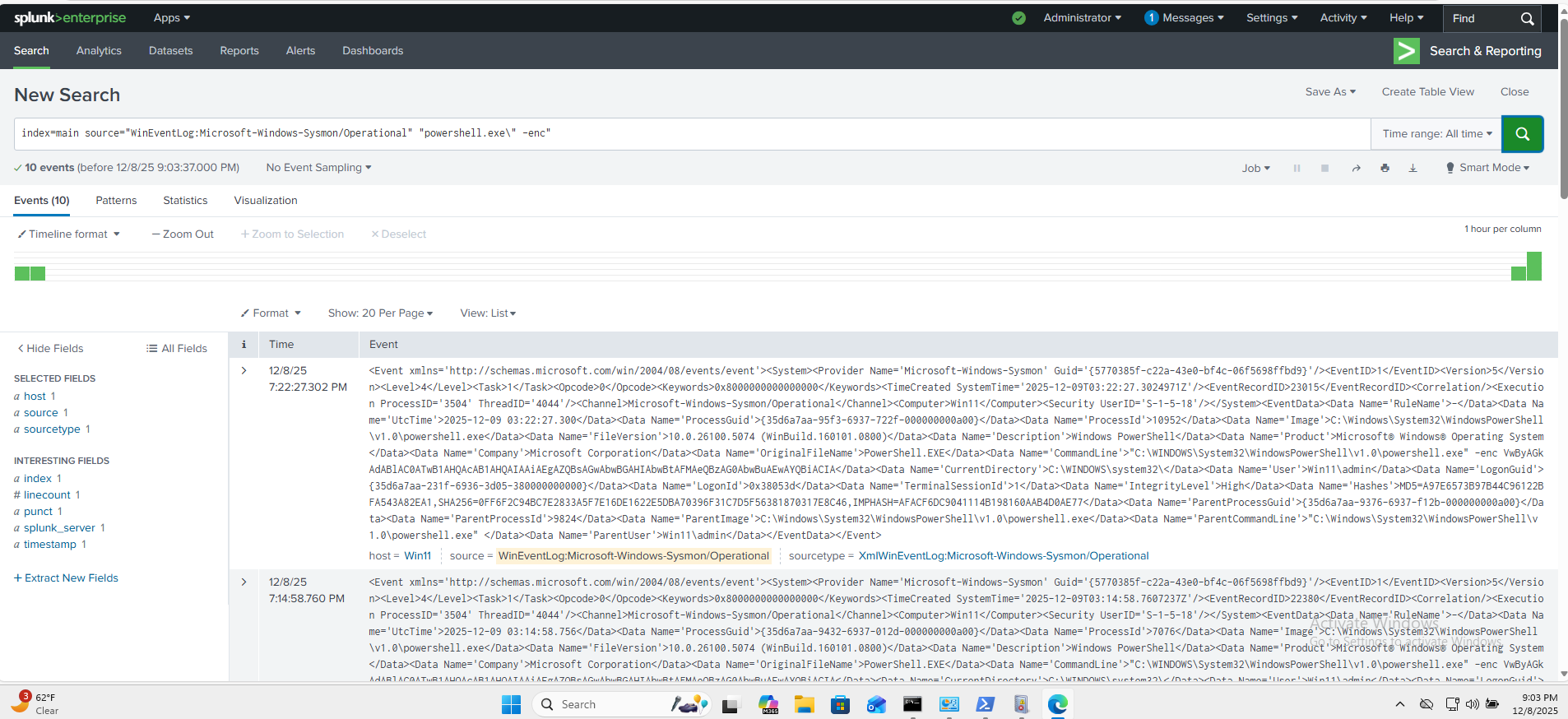 Splunk encoded PowerShell detection