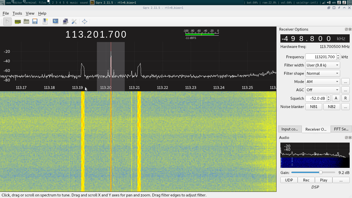 VOR 信号的 GQRX 截图