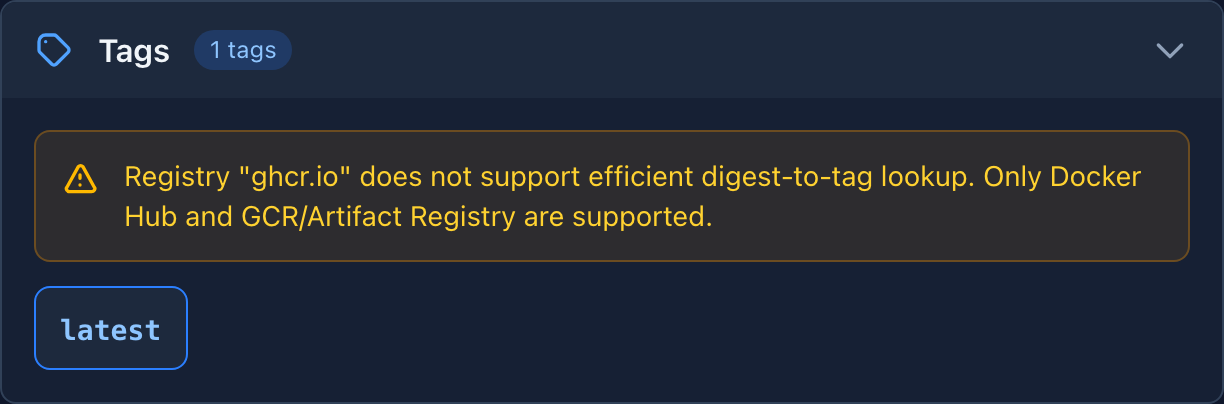 Matching tags — unsupported registry