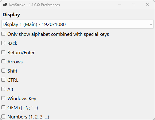 KeyStroke Settings Panel