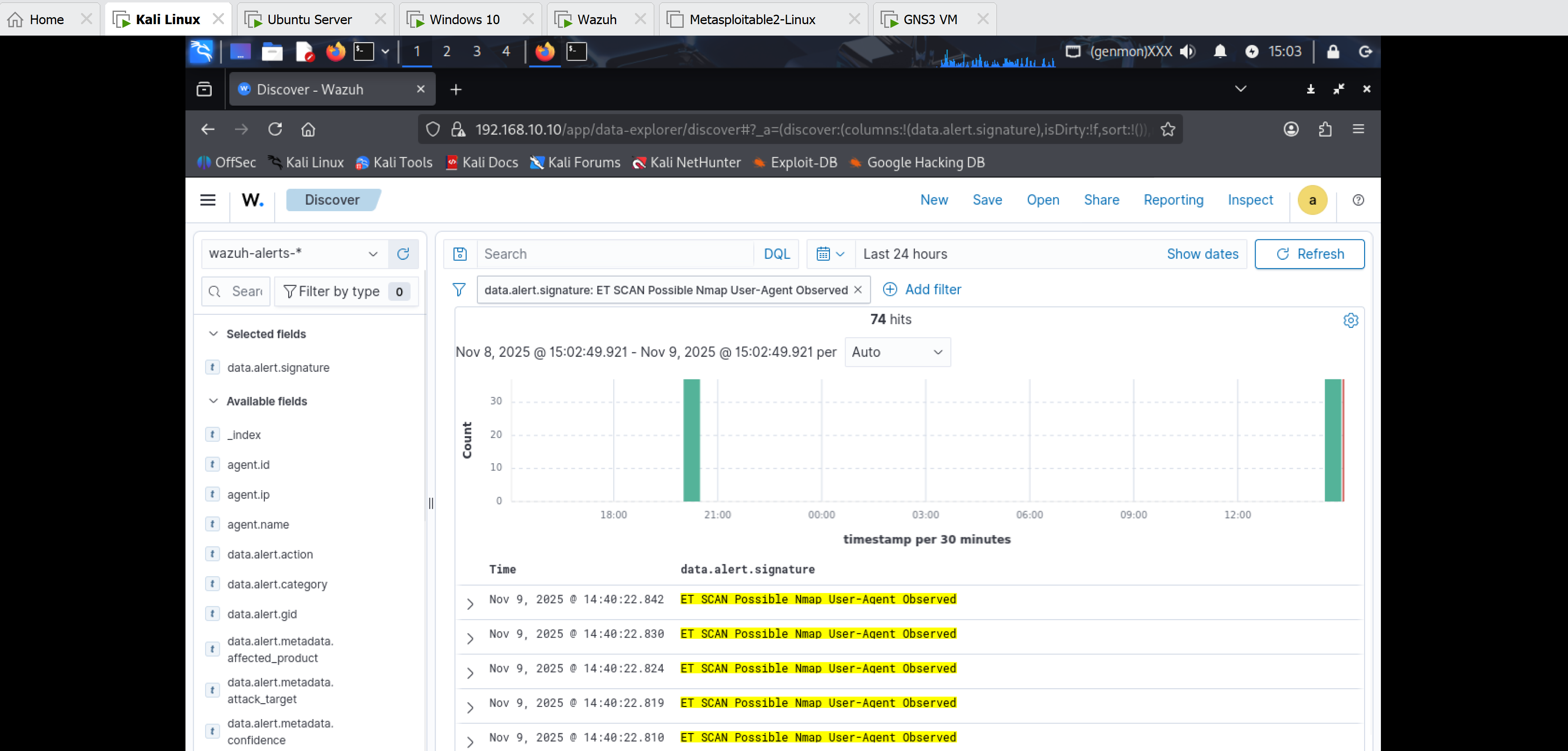 Suricata alerts on nmap appearing in Wazuh