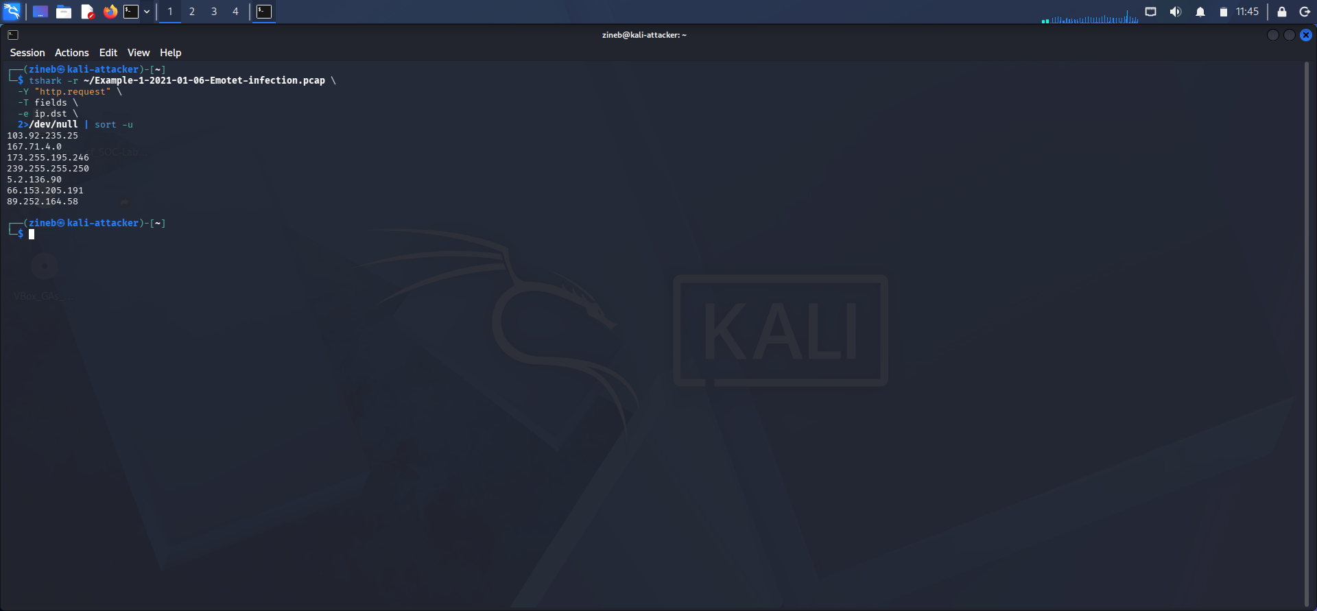 tshark IOC 提取 —— PCAP 中的所有目标 IP