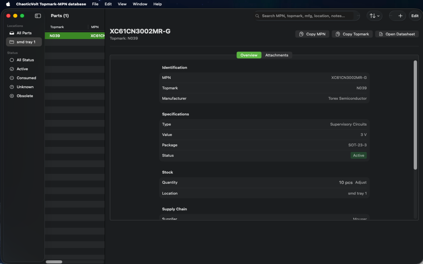Poetry of Small Parts main window