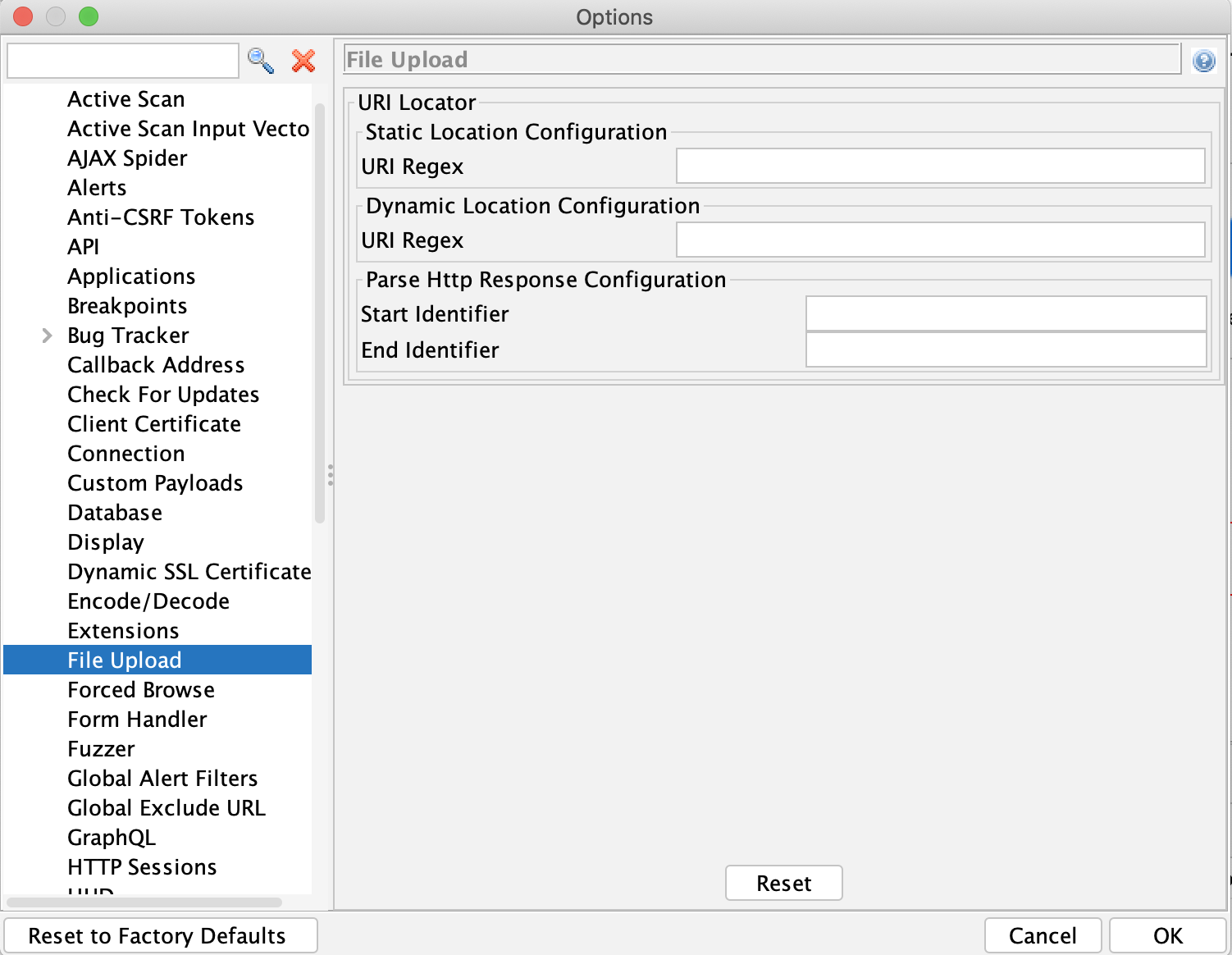 文件上传选项面板