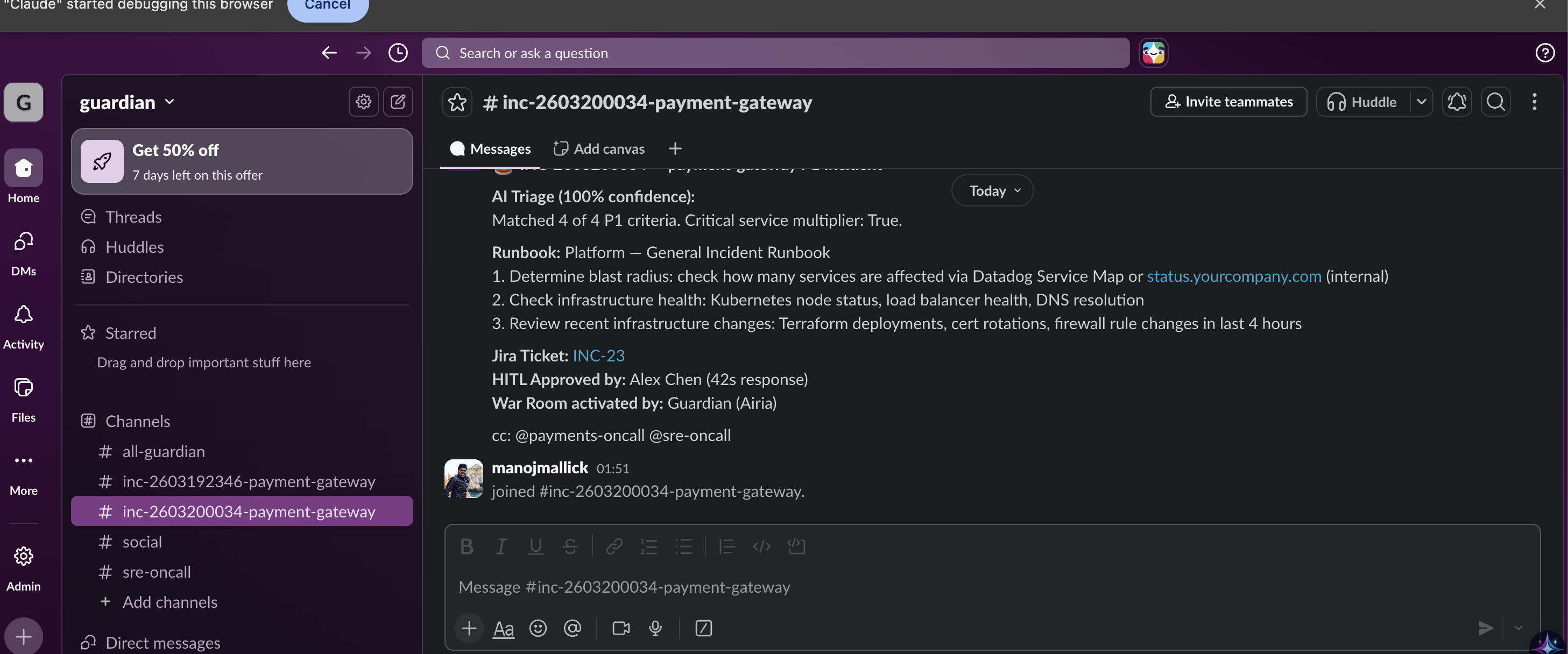Slack War Room Channel