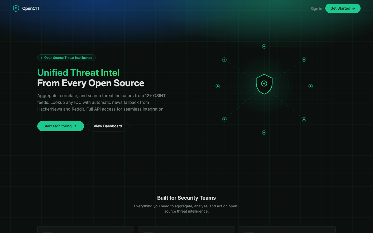 OpenCTI Landing Page