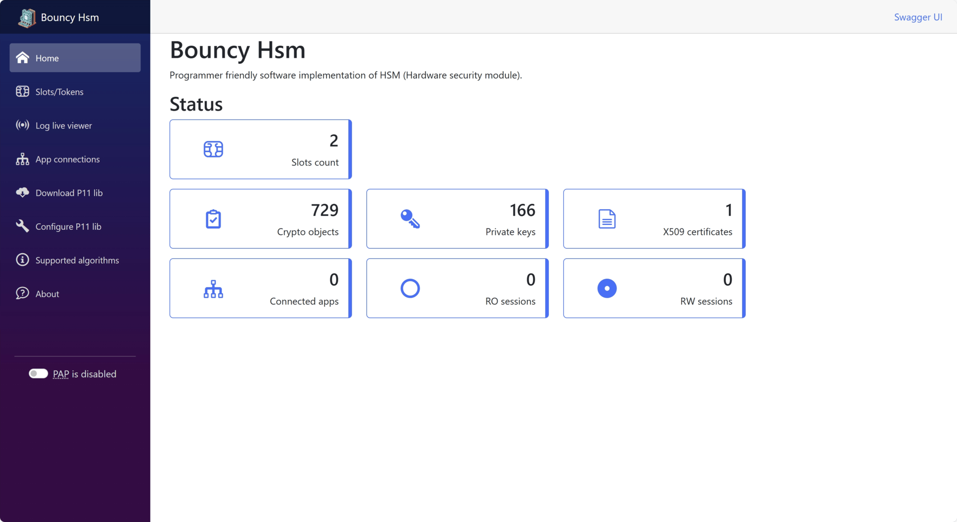 Screenshots - BouncyHsm web UI