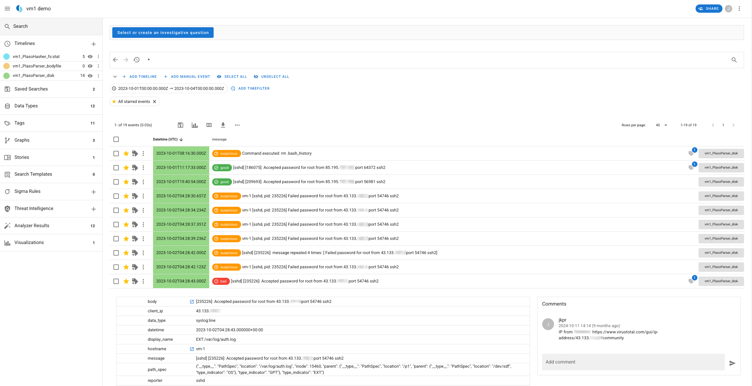 Timesketch Timeline View