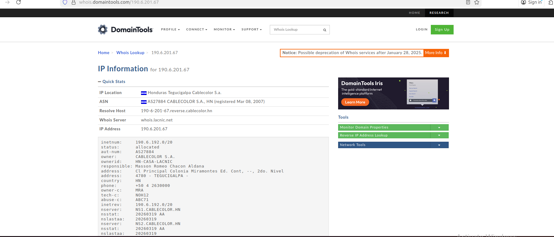 DomainTools WHOIS — 190.6.201.67