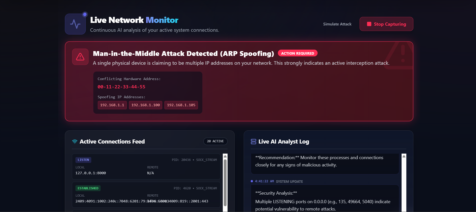 MitM ARP Spoofing Detection