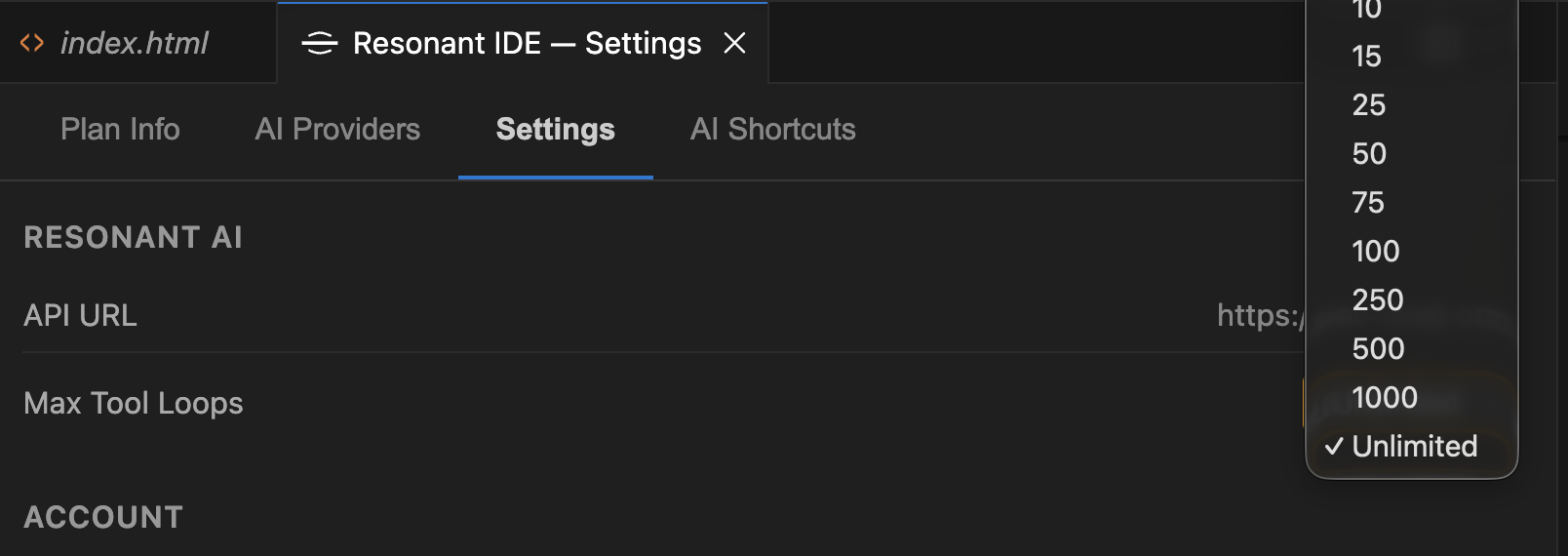 Settings — Max Tool Loops