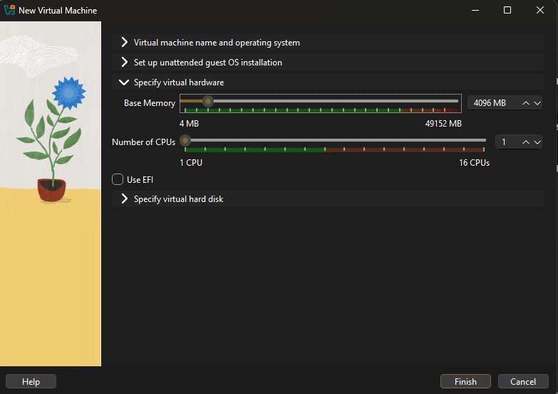 VM hardware settings