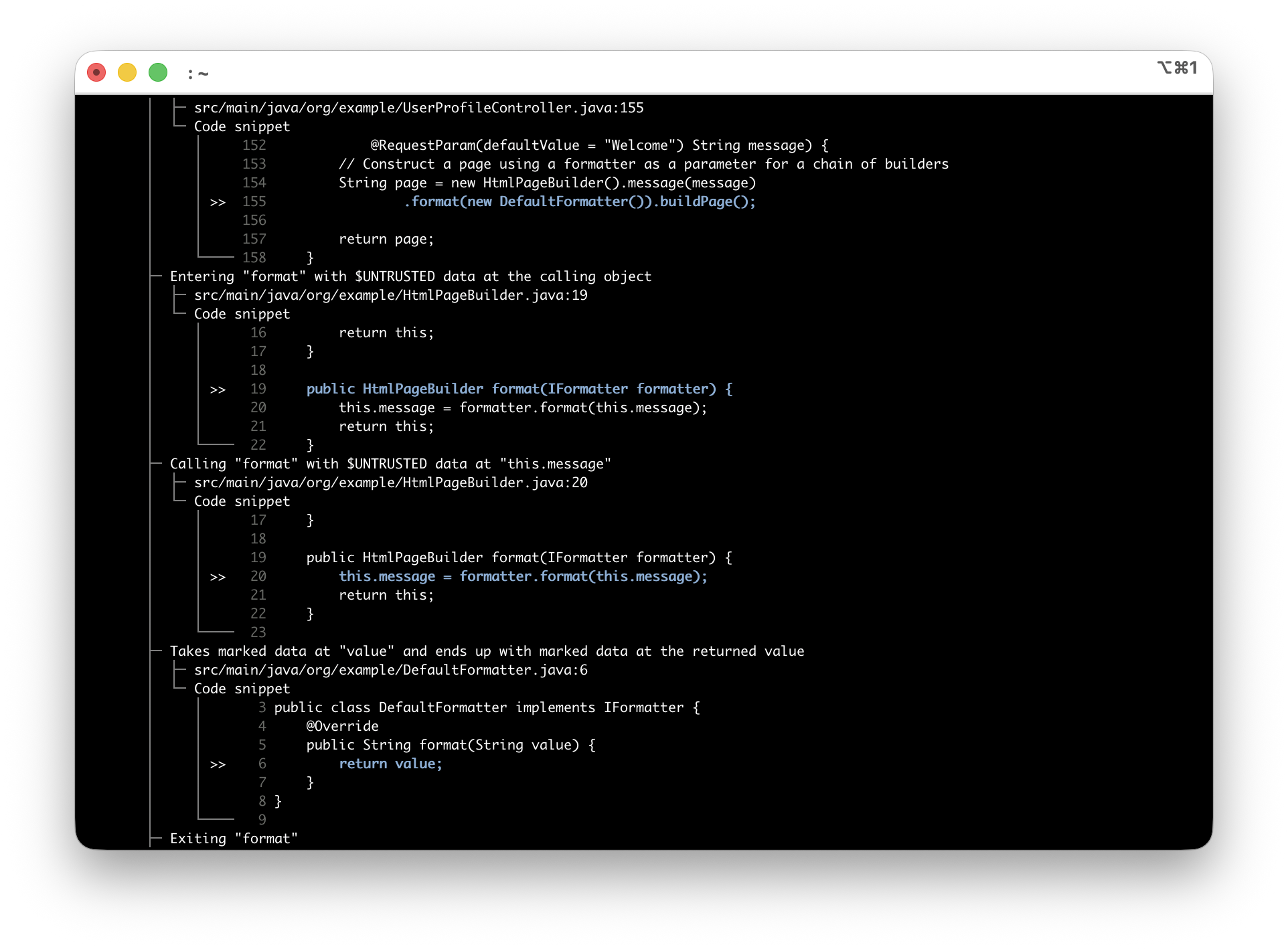 OpenTaint summary output