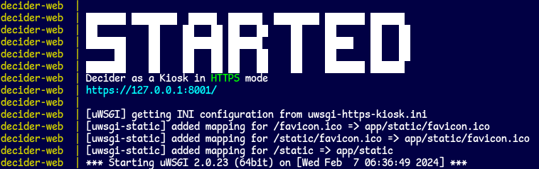 Docker 启动 Decider 的终端输出
