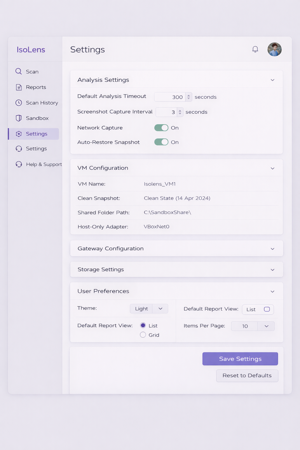 Settings Page