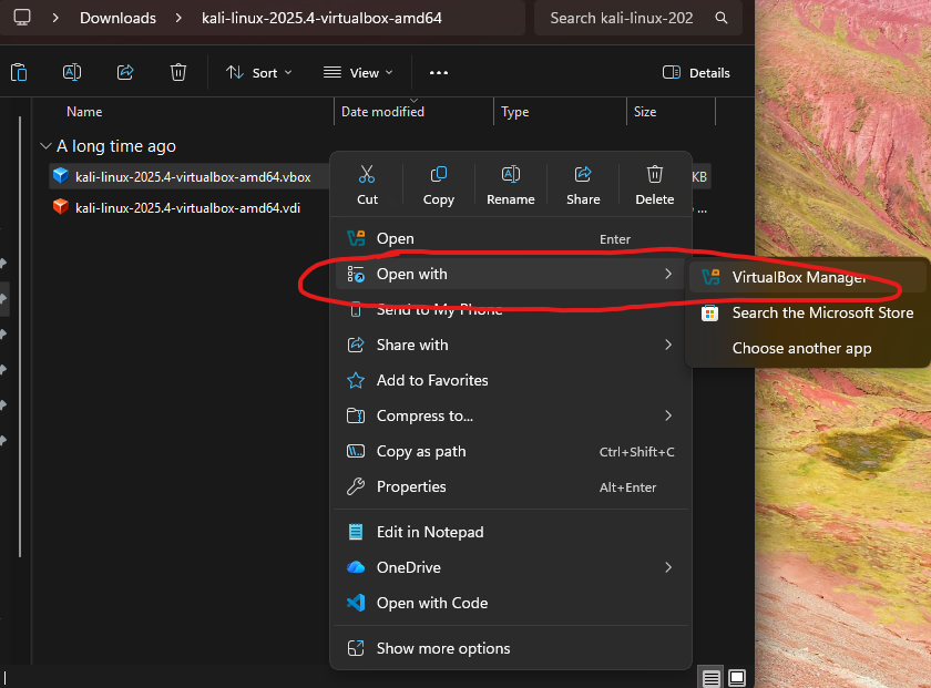 Open Kali Linux .vbox file