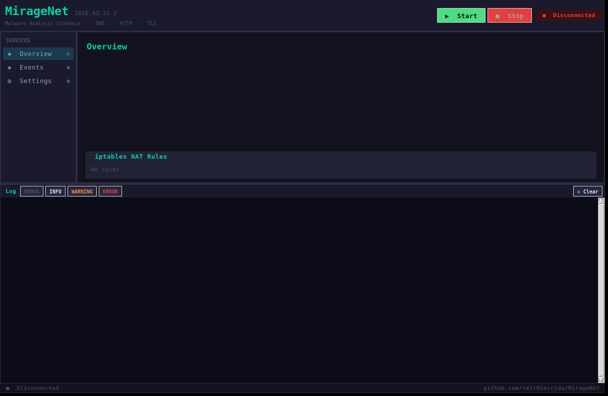 MirageNet GUI screenshot