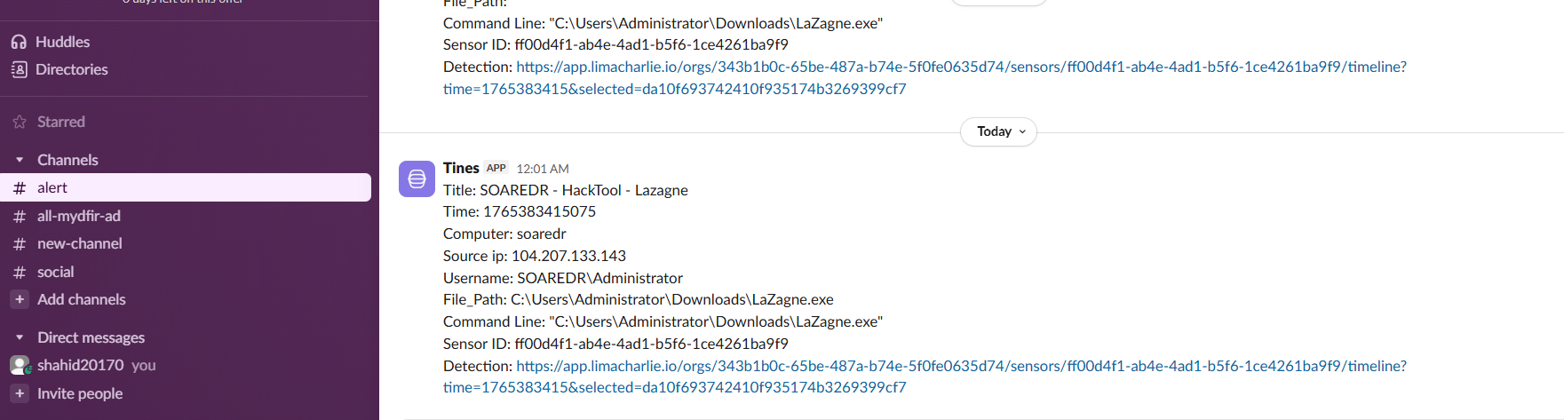 send all message from tnies to slack (user input