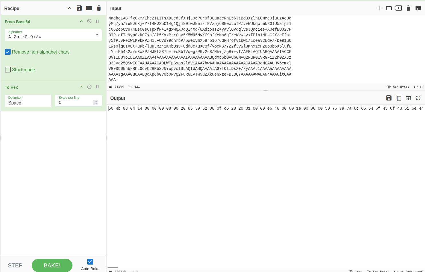 CyberChef Base64 + Hex Output