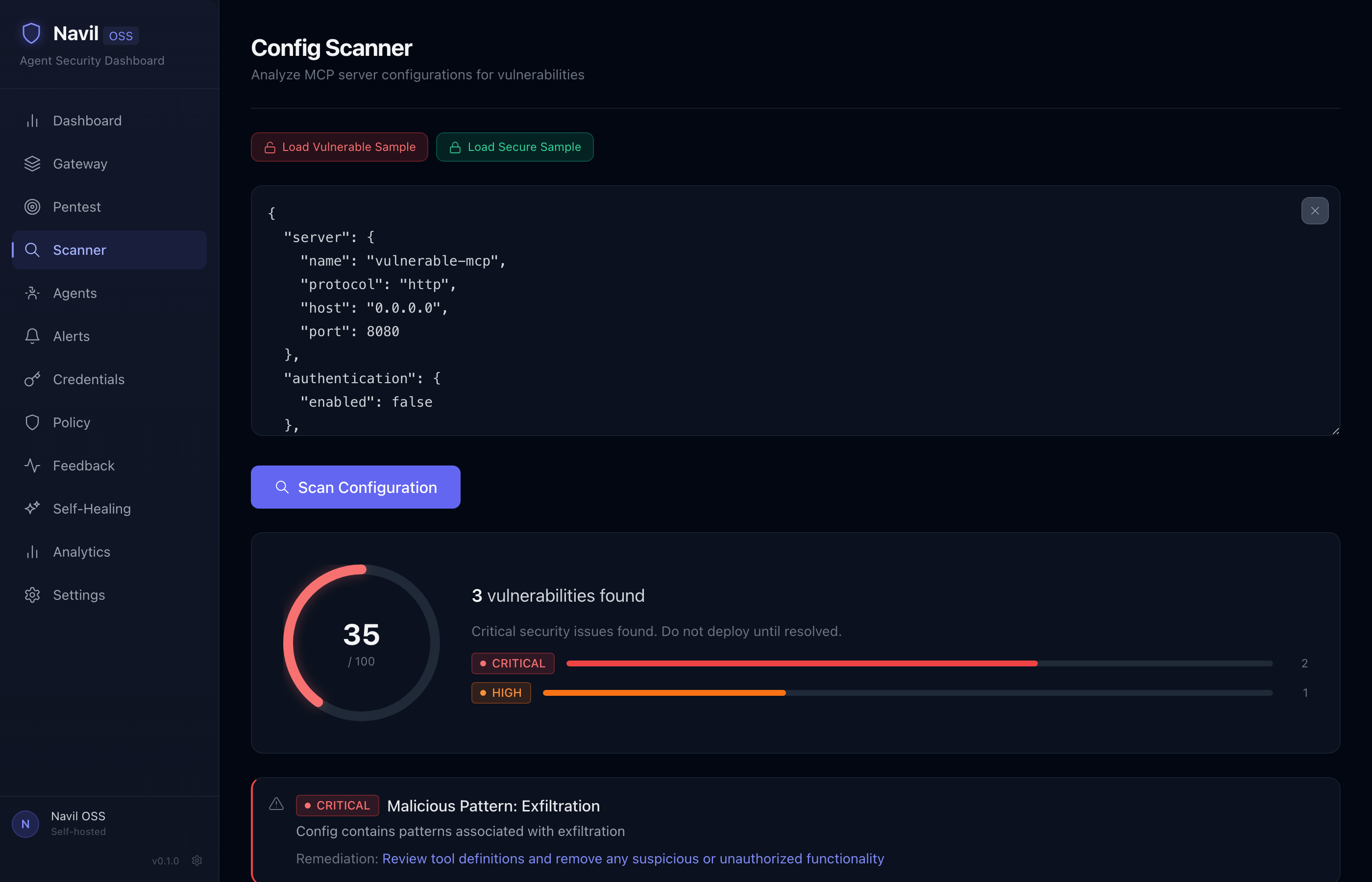 Config Scanner -- vulnerability scan results