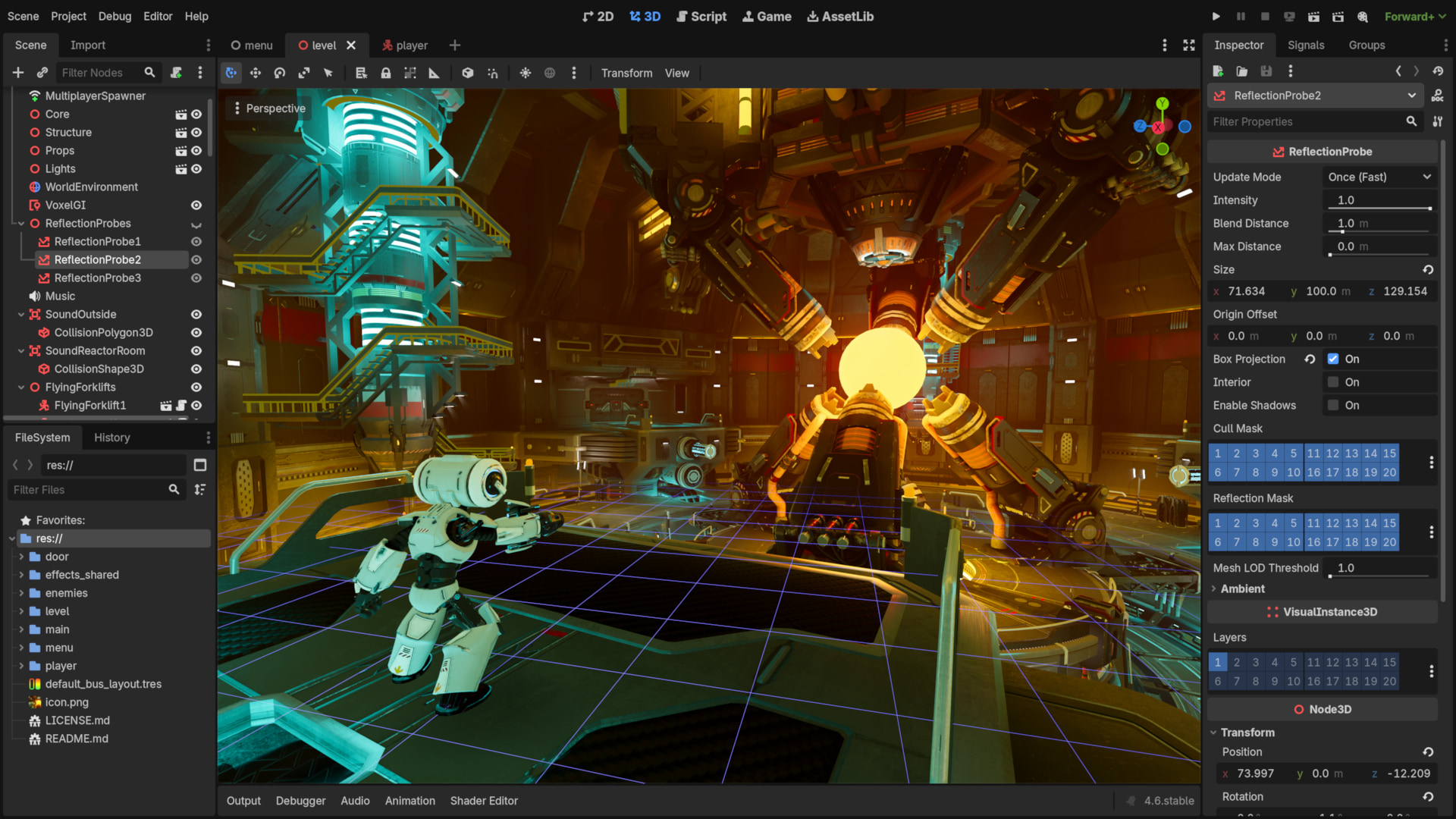 Godot Engine 编辑器中的 3D 场景截图