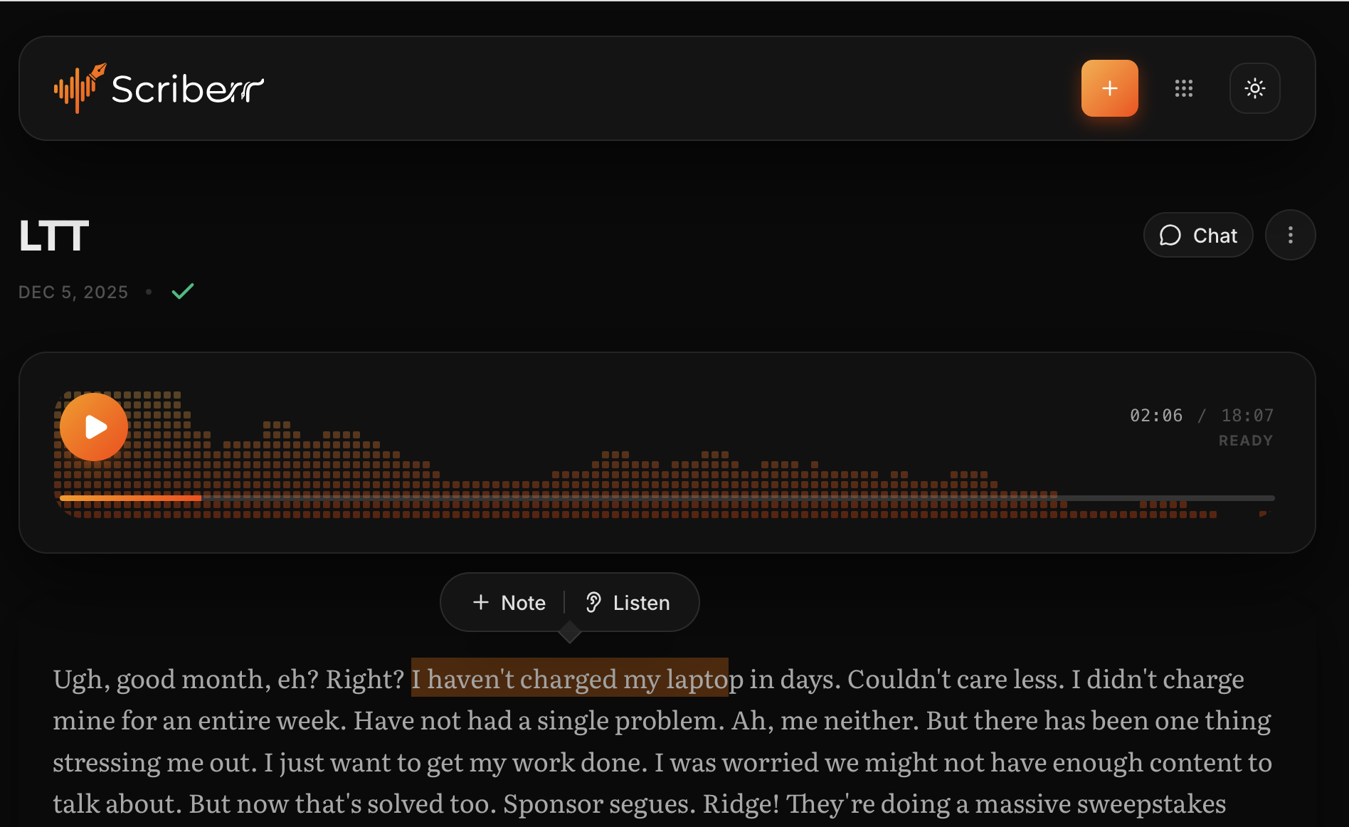 Transcript Dark Mode