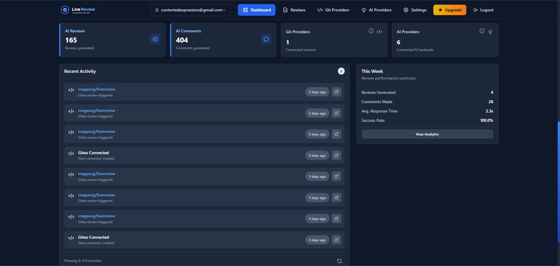 LiveReview Dashboard - AI Code Review in Action
