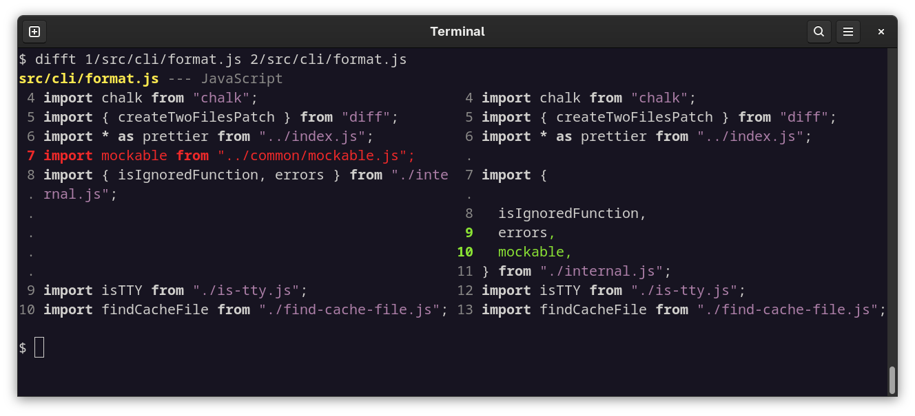 JS 语言下 Difftastic 的截图