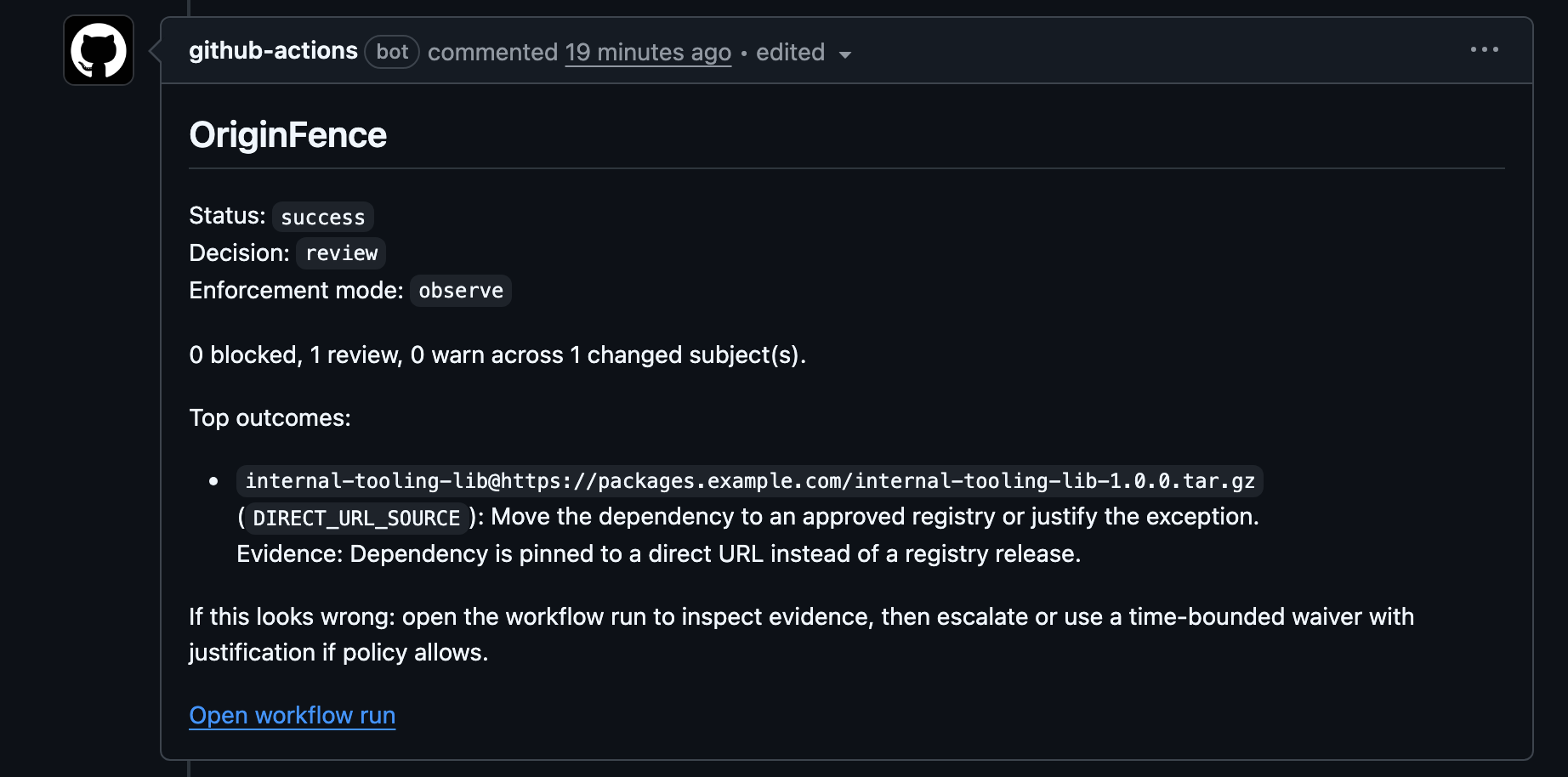 OriginFence observe mode rollout