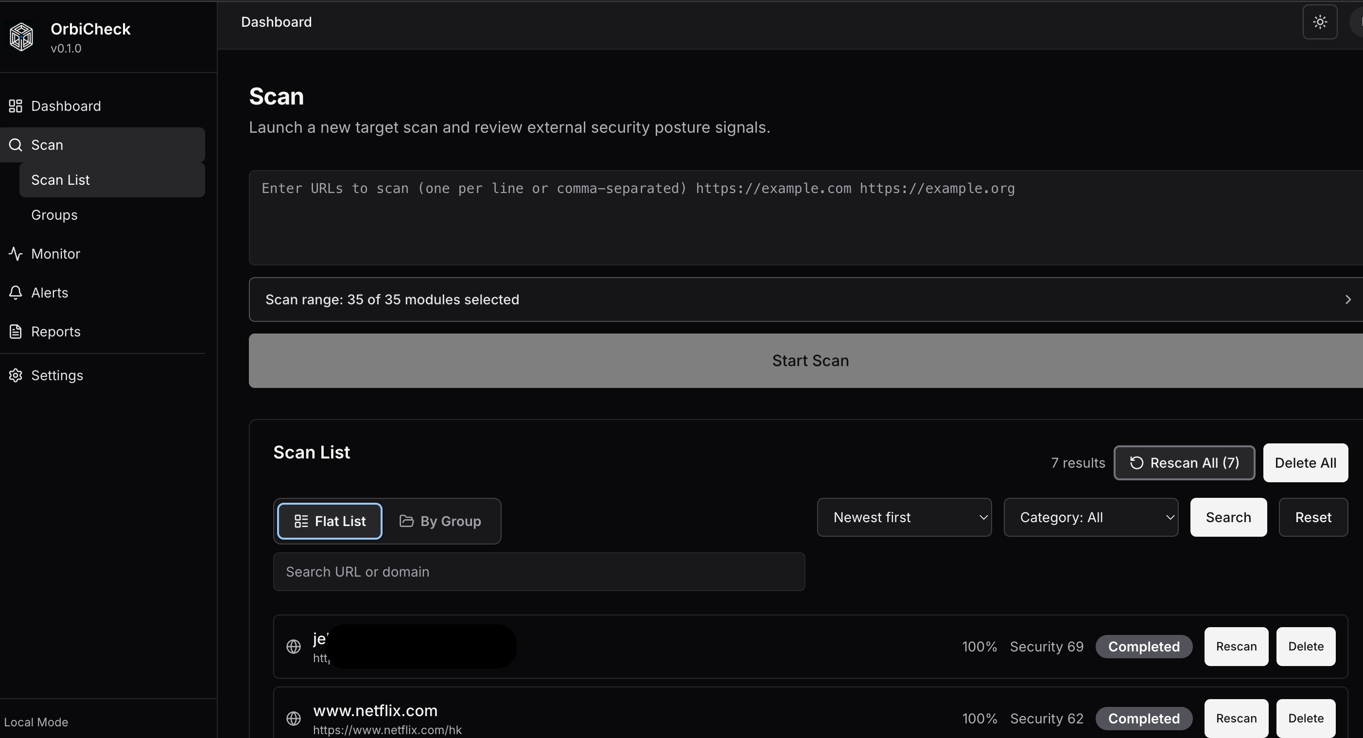 New scan — URL input