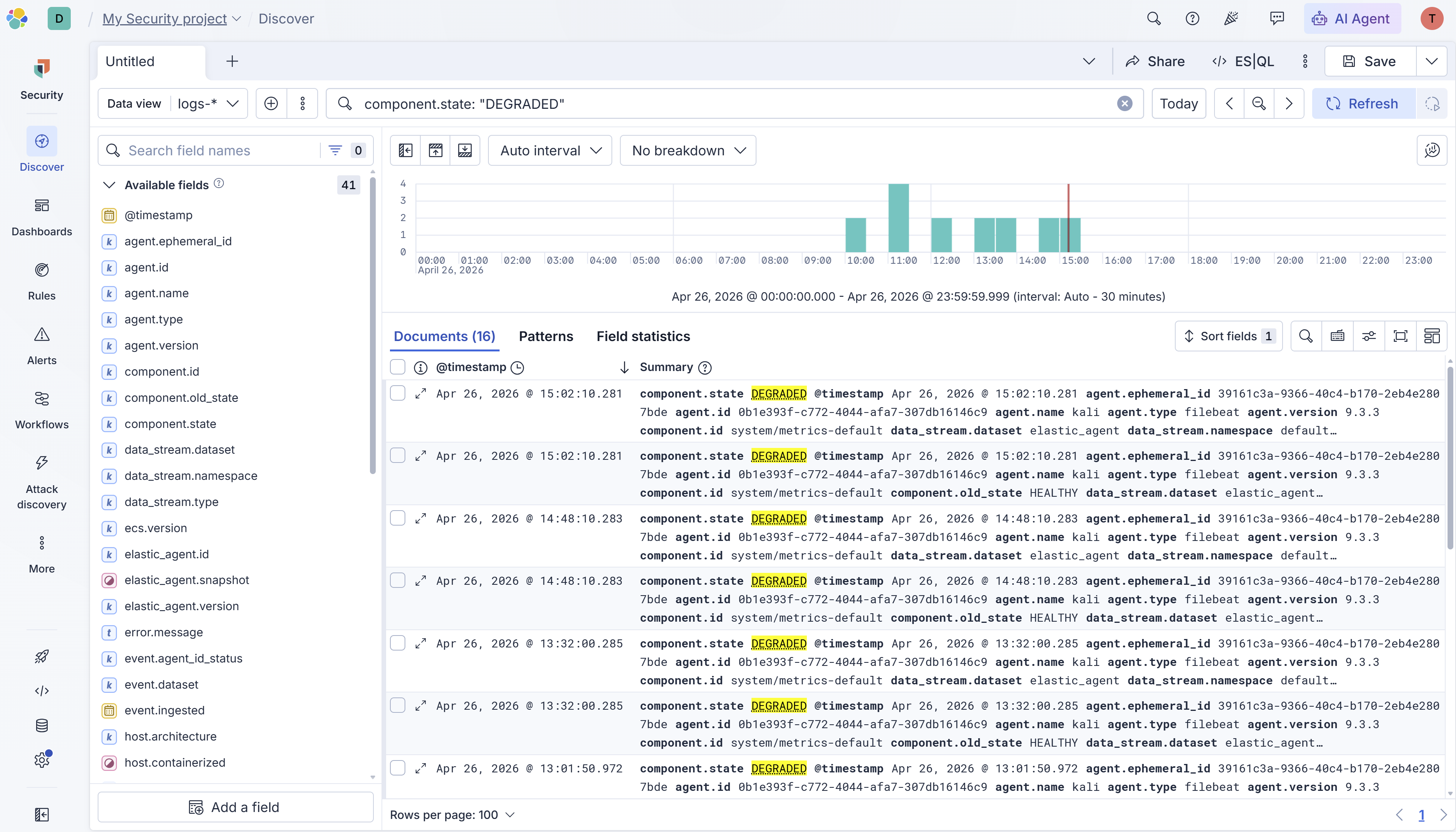 Elastic 威胁狩猎降级状态