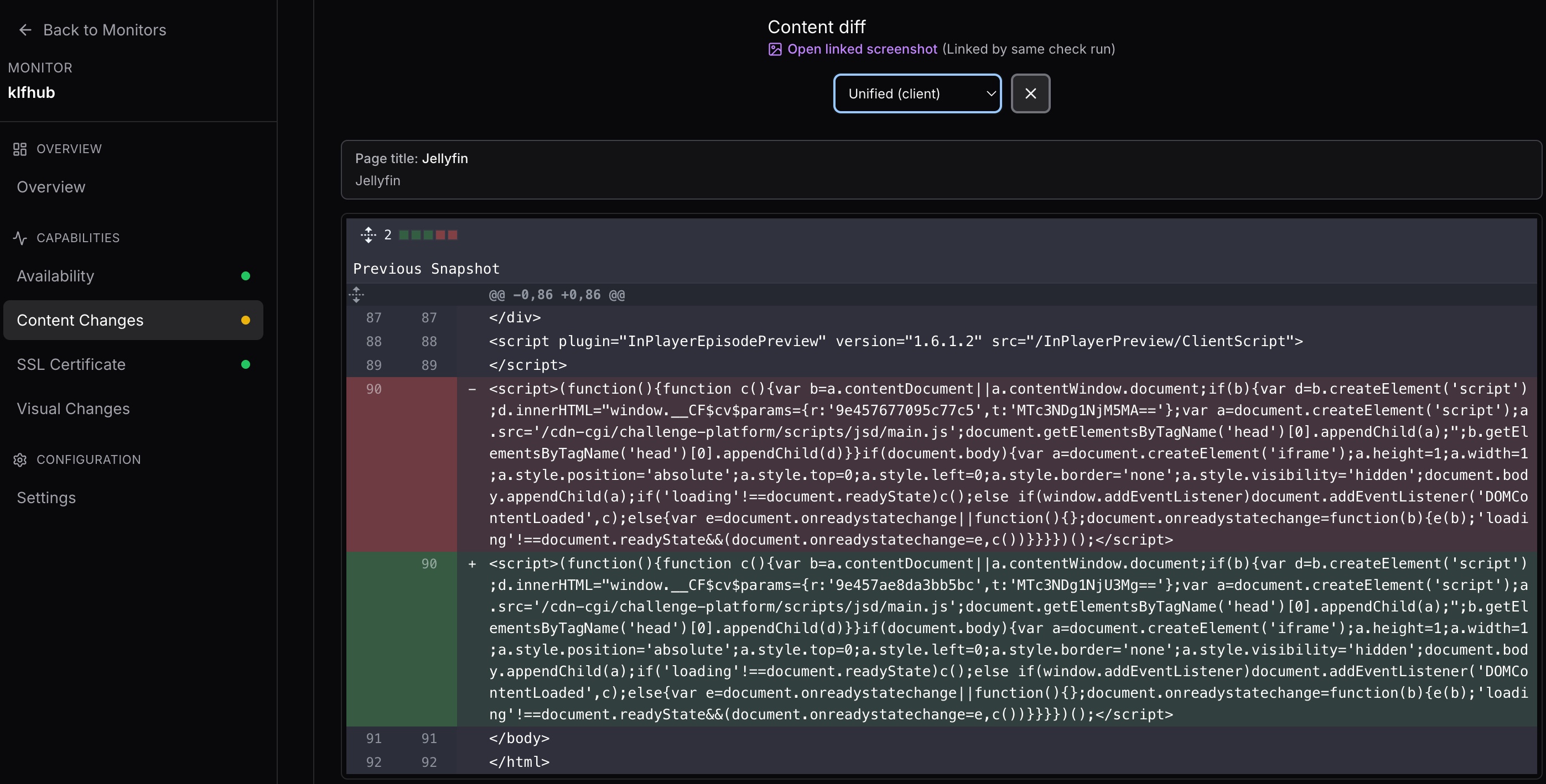 Content change timeline and diff