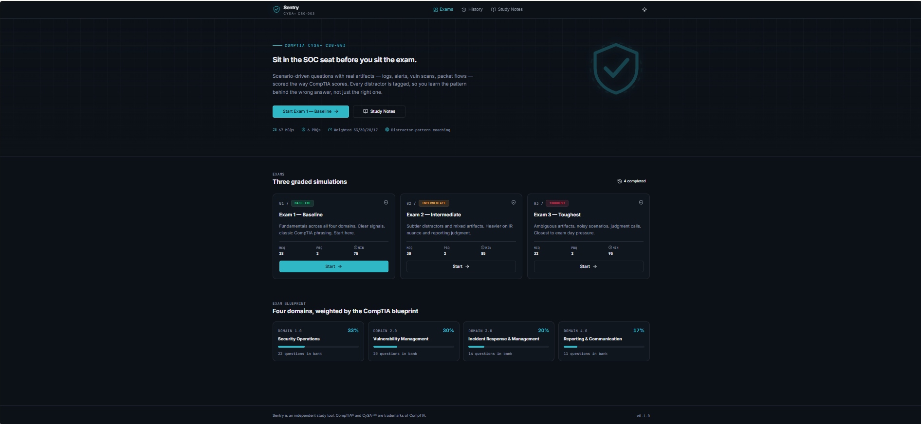 Sentry — CySA+ CS0-003 exam simulator