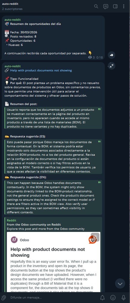 Canal operativo de Telegram